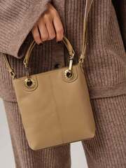 Сумка кожаная кросс-боди Deboro 30347 бежевая камелия