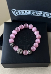 Браслет из розового агата c посеребренными вставками CHROME HEARTS