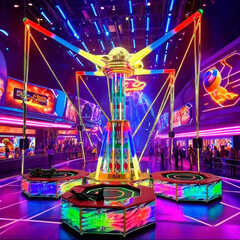 Банджи-батут «Неоновый калейдоскоп», 4-местный, 4,5×4,5×4,5 м