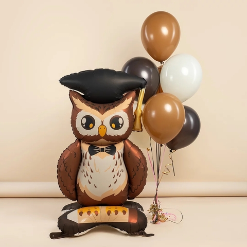 Шар 3D фигура на подставке, сова выпускник, 150 см