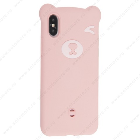 Накладка силиконовый для Apple iPhone XS/ X мультяшная медведь розовый