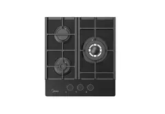Варочная панель Midea MG449TGB, газовая, чугунные решетки, 3 конфорки, газ контроль, чёрная Варочная панель Midea MG449TGB, газовая, чугунные решетки, 3 конфорки, газ контроль, чёрная