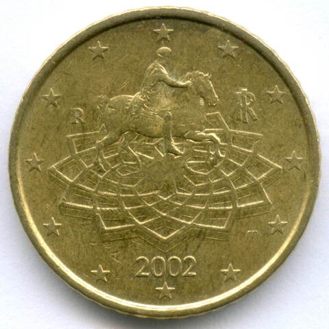 50 евроцентов 2002 год. Италия. Регулярный выпуск. Тип 1. Нордик XF
