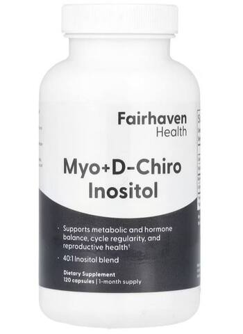 Fairhaven health, мио-инозитол и D-хиро-инозитол, 120 капсул