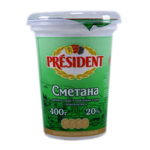 Сметана PRESIDENT 20% 400 г пл/ст КАЗАХСТАН