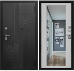 Купить Входная дверь Орбита Z ПВХ чёрная мягкая шагрень панель ПВХ белая мягкая шагрень с зеркалом Z