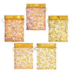 Подарочные мешки Basir из органзы, с золотистым рисунком, с окантовкой, 14*20 см, ассорти
