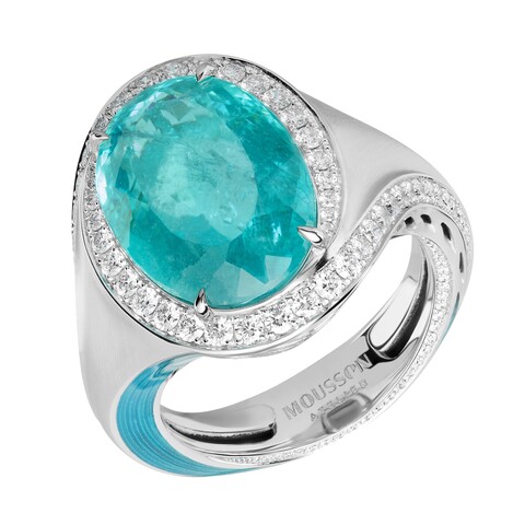 Кольцо с Турмалином Параиба и Бриллиантами, Эмаль, R0143-09/2