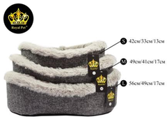 Royal pet лежанка-овал меховой рогожка премиум серая №1