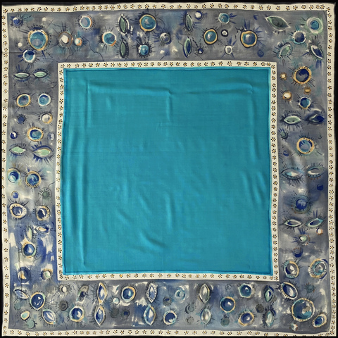 Кашемировый платок батик Сапфиры и бирюза 110x110 см
