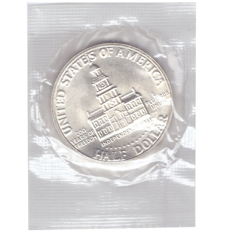1/2 доллара 1976 (S). США (200-летие Декларации независимости). Серебро UNC в родной упаковке