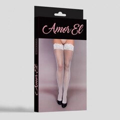 Чулки в мелкую сетку ROSA VINTAGE с рисунком сзади S/L белые