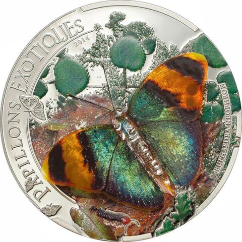 Центрально-африканская республика (ЦАР) 2014, 1000 франков, серебро. Экзотические бабочки 3D