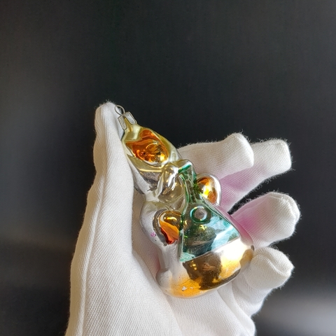 Ёлочная игрушка "Лисичка с балалайкой" стекло, подвесная, ручная роспись, винтаж СССР 1960-1980 гг. Советские ёлочные игрушки и украшения. Состояние на фото.