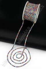 Цепь со стразами, ss12, ш. 3 мм, ассорти в серебряной оправе