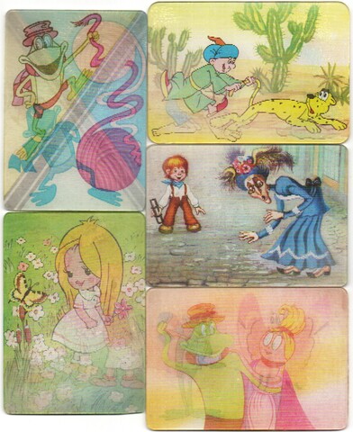 № 140 Набор из 5 переливных (стерео) Календариков . Мультфильмы СССР 1990 год.