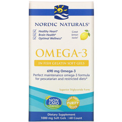 Nordic Naturals, омега-3, лимон, 1000 мг, 60 капсул