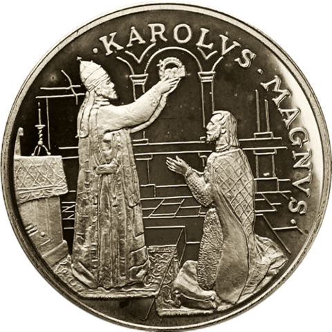 10 динаров. Экю Карл Великий Коронация. Андорра 1996 год. PROOF