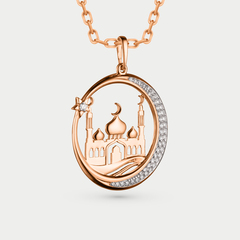 Подвеска мусульманская из красного золота 585 пробы с фианитами (арт. 106448-1102)