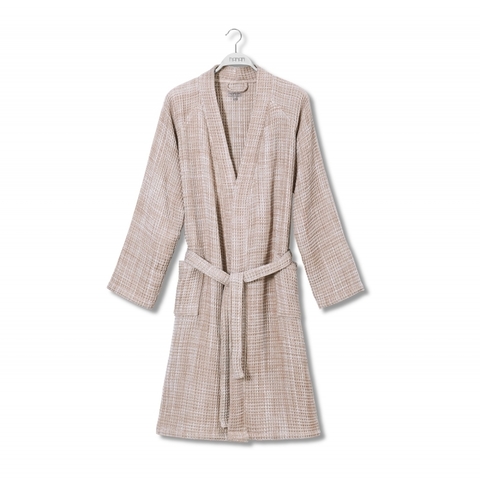 Халат вафельный Hamam Marble Waffle Cafe Au lait белый-кофе с молоком