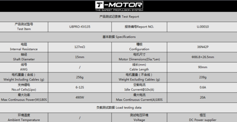 Технические характеристики электромотора T-Motor U8 Pro KV135