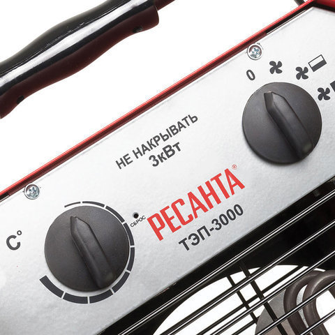 Тепловая пушка электрическая РЕСАНТА ТЭП-3000, 3000 Вт, 220 В, квадратная, красная