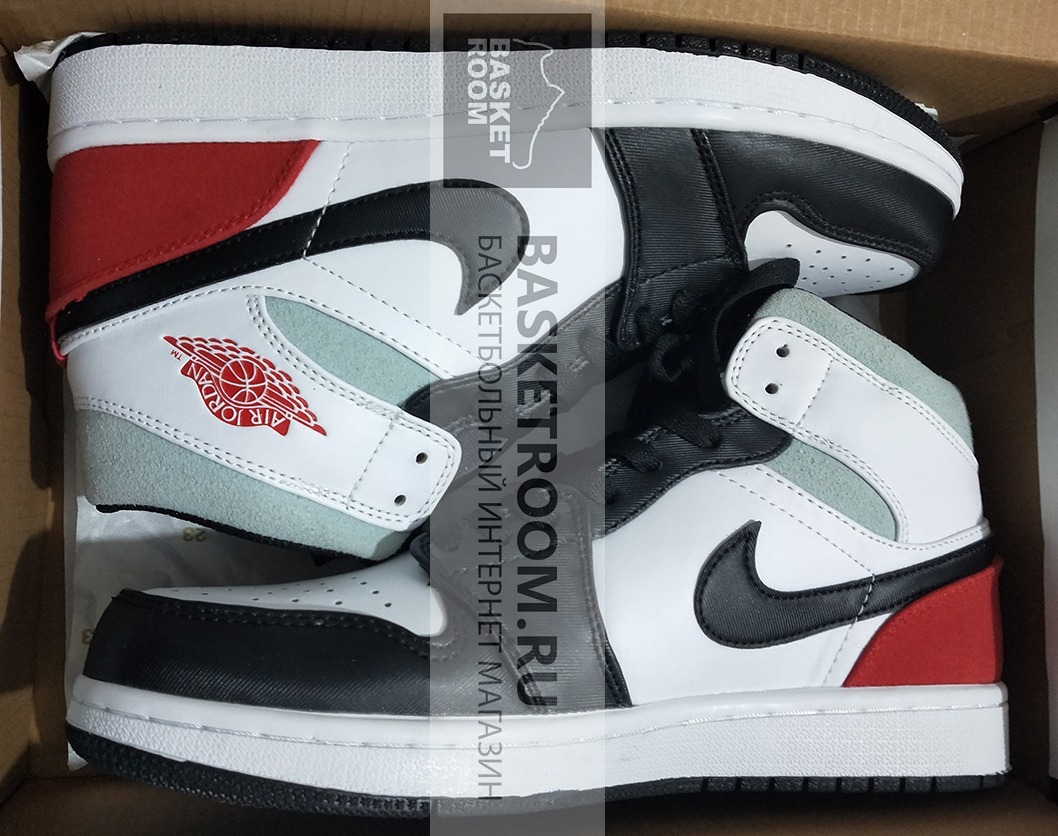 black and white jordan 1 with red swoosh