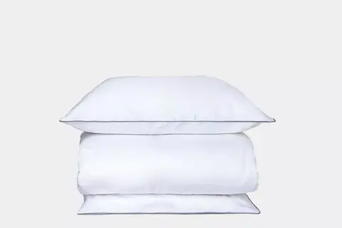 Постельное белье семейное Mollen белое с светло-серым кантом