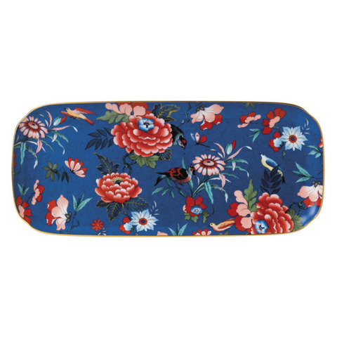 Блюдо прямоугольное 34см Wedgwood Пионы синее
