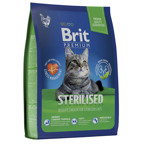 Сухой корм Brit Premium Cat Sterilized Chicken с курицей, для взрослых стерилизованных кошек, 400 г.