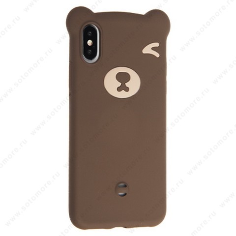 Накладка силиконовый для Apple iPhone XS/ X мультяшная медведь коричневый