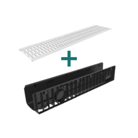 Комплект Gidrolica Standart: водоотводный лоток ЛВ-20.24,6.18,5 + решетка РВ-20.24.100 (DN200), кл. A15