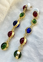 Серьги длинные с цветными камнями в винтажном стиле (итальянский стиль)