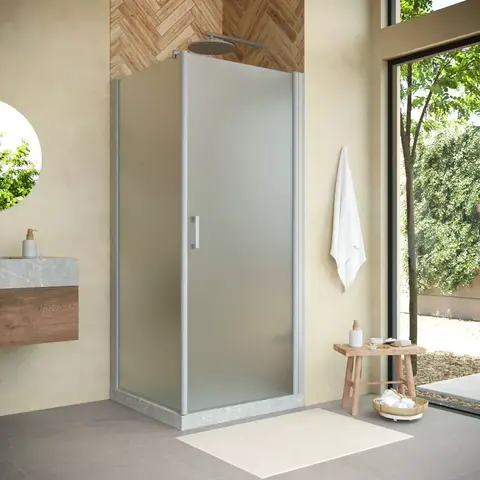 Vegas Glass EP-FIS NOVO 80*120 07 10 R Душевой уголок, профиль матовый хром, стекло сатин, ручка Quadro