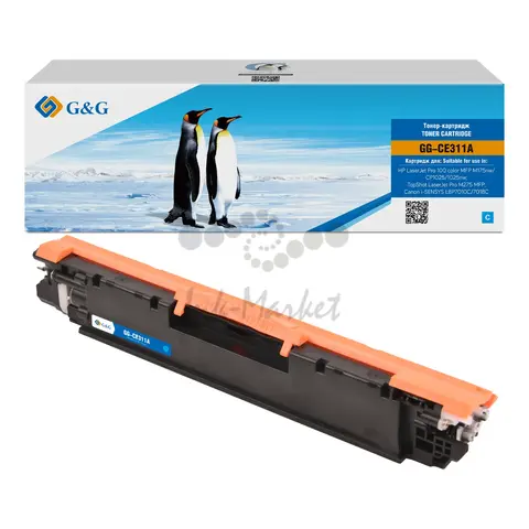 Тонер-картридж G&G, аналог HP CE311A, 126A, Canon 729 синий 1k с чипом