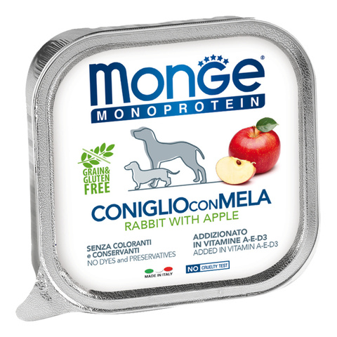 Monge Dog Monoprotein Fruits для собак паштет из кролика с яблоком, банка (150 г)