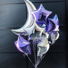 Букет шаров на День Рождения "Луна и звезды"