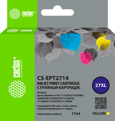 Картридж струйный Cactus CS-EPT2714 27XL желтый (17мл) для Epson WorkForce WF-3620, 3640, 7110, 7210
