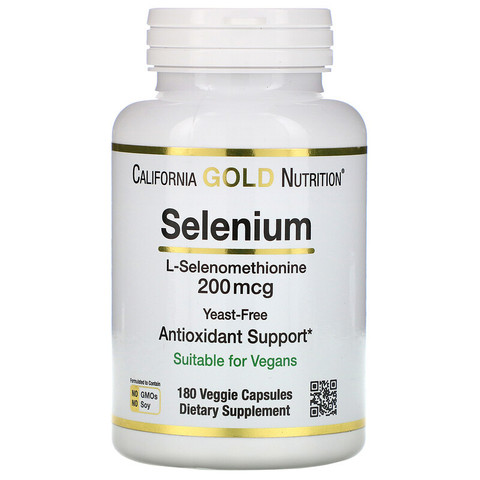 California Gold Nutrition, Селен, бездрожжевой, 200 мкг, 180 растительных капсул