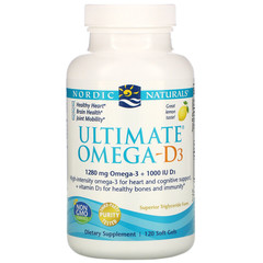 Nordic Naturals, Ultimate Омега-D3, со вкусом лимона, 1000 мг, 120 капсул