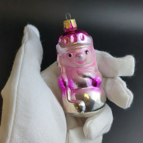 Ёлочная игрушка "Хоккеист", стекло, подвесная, роспись, винтаж СССР 1950-1980 гг