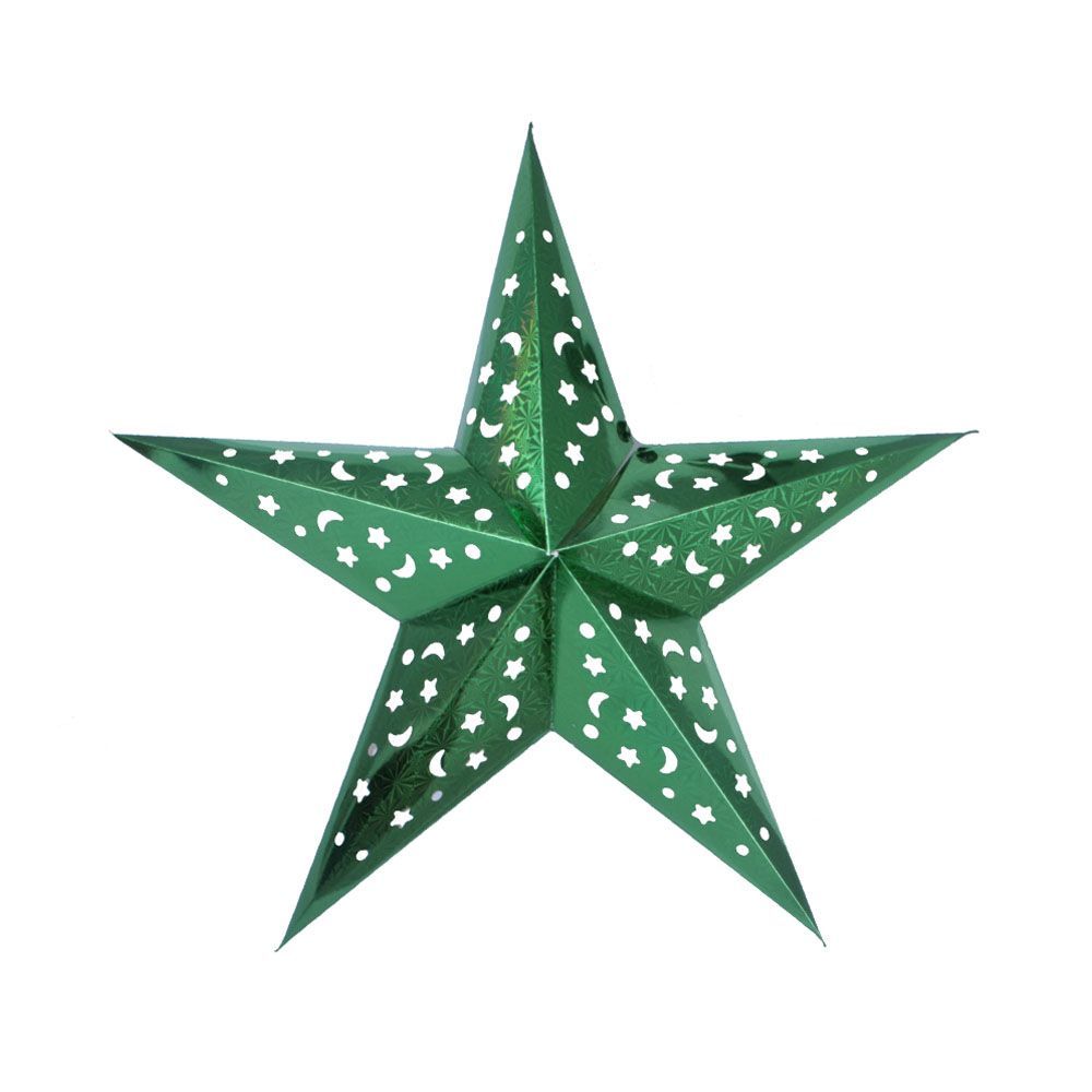 Бумажная звезда, 60 см, 5-конечная, голографическая, Зеленый