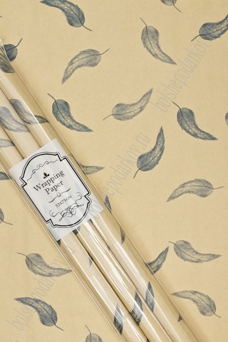 Упаковочная бумага крафт, Перья, 0,5*0,7 м, 3 листа