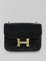 Сумка 1128 замшевая квадратной формы с золотой фурнитурой