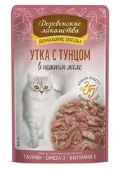 Деревенские лакомства пауч для кошек Утка с тунцом в нежном желе 70 г