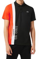 Поло теннисное Lacoste Regular Fit Recycled Knit Tennis Polo Shirt - black/orange/white