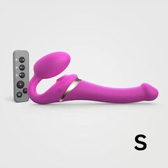 Ярко-розовый безремневой страпон Multi Orgasm Size S с клиторальной стимуляцией - 