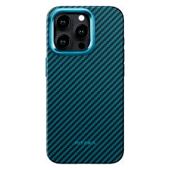 Чехол из арамидного волокна с поддержкой MagSafe PITAKA MagEZ Case Pro 4 1500D для iPhone 15 Pro, Black / Blue Twill (Cаржевое переплетение)