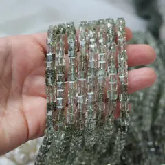 Хрусталь (стекло) граненный, кубик, серо-зелёный, 6 мм, 1 нить, К215