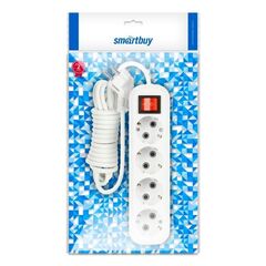 Удлинитель бытовой 4 гн, 5 м, ПВС, 3х1 мм2, с/з, выкл, Smartbuy, SBE-16-4-05-ZS